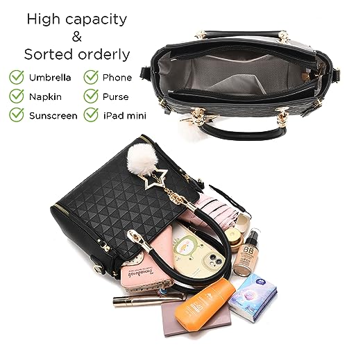 Purses and Top Handle Handbags Shoulder Bag with Pompom Purse for Ladies Travel Bag